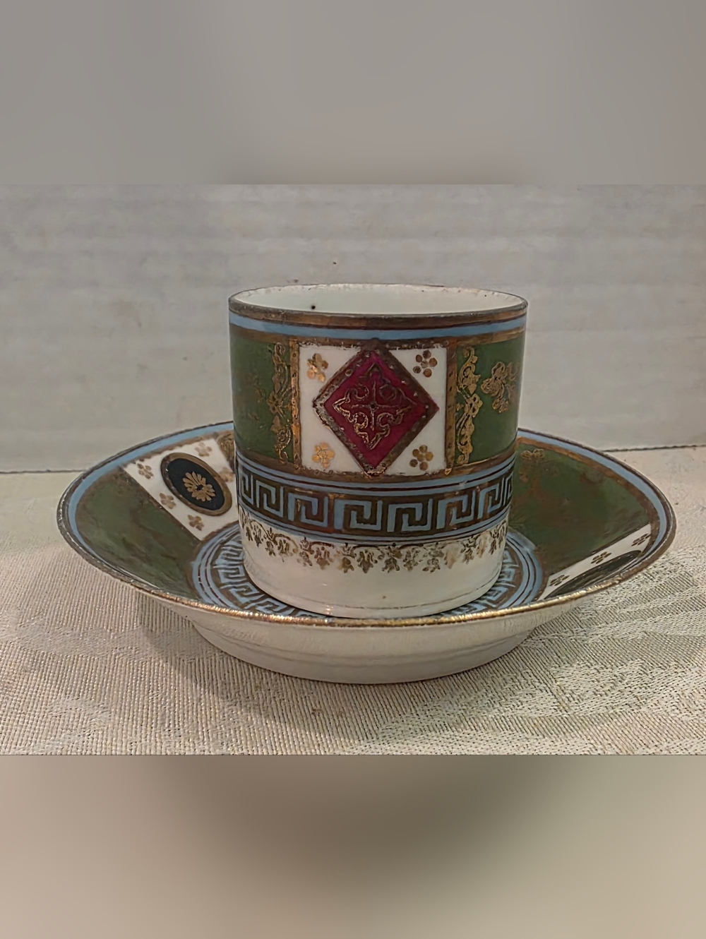 Saxe Demitasse Porcelain Expresso Cup& Saucer Ornate Hand Painted Rococo Design
